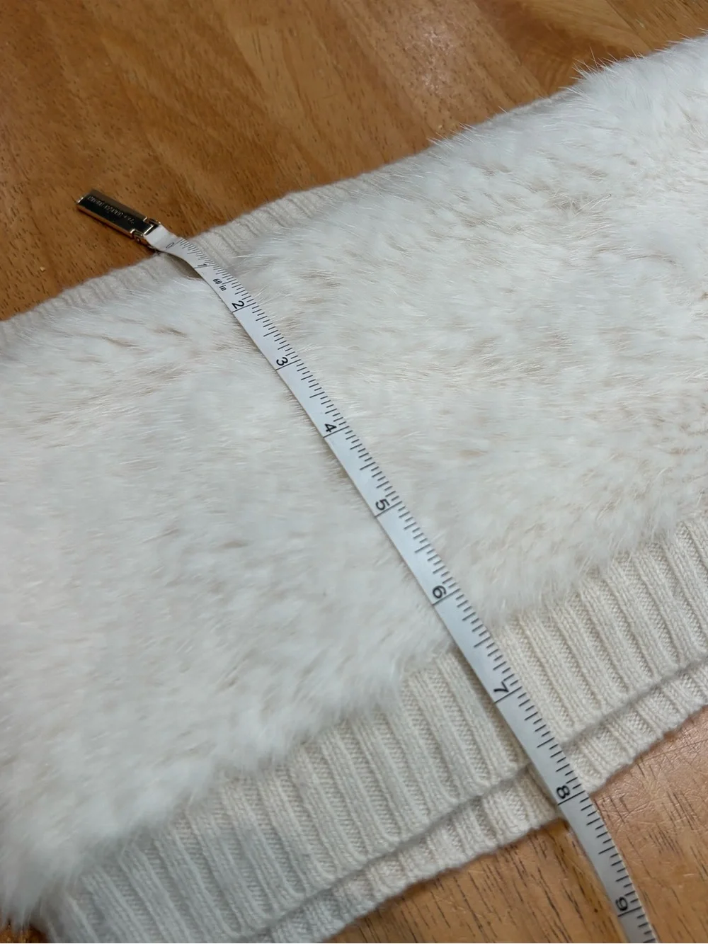 Dennis Basso white ivory winter mink genuine fur and cashmere infinity scarf